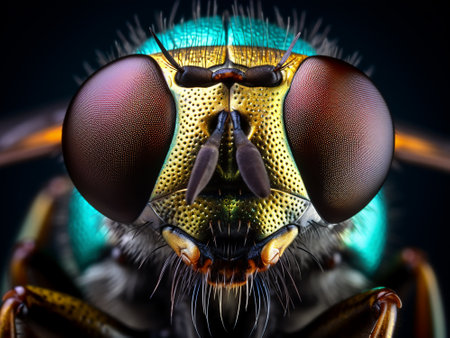Close-up of the head of a fly. Macro photography.の写真素材