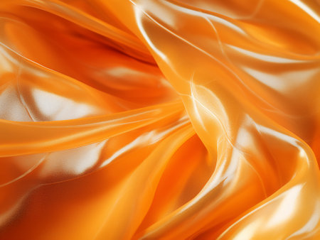 Closeup of rippled orange satin fabric as background textureの写真素材
