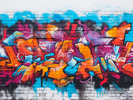 Colorful graffiti on a brick wall. Street art concept. Abstract background image.