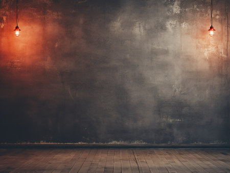 old grunge room with light bulbs. vintage filtered image, 3d renderの写真素材