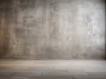 Empty room with concrete wall and tiled floor. Abstract background.の写真素材
