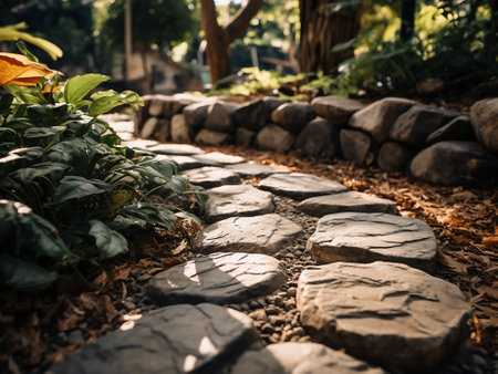 stone walkway in the garden - vintage effect style pictures, selective focusの写真素材