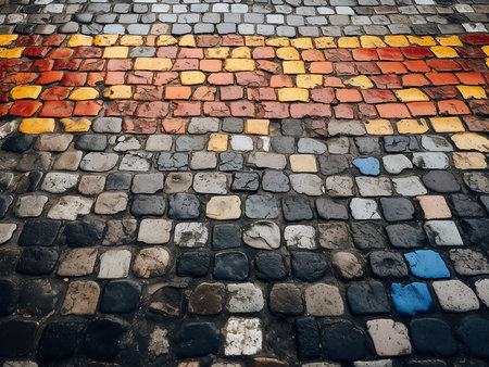 Colorful cobblestone pavement background in Lisbon, Portugal, Europe