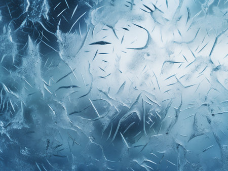 Frosty natural pattern on frozen window glass. Abstract winter background.の写真素材