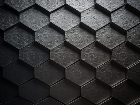 Black hexagon wall background. 3d rendering, 3d illustration.