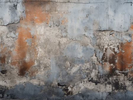 Texture of old rustic wall covered with gray and orange stuccoの写真素材
