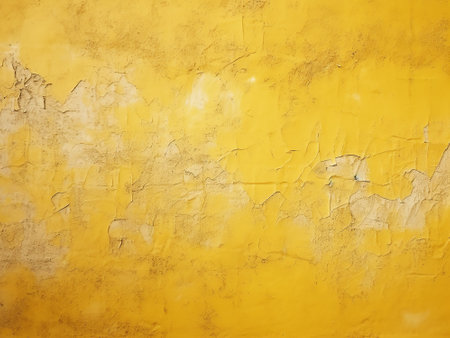 Texture of old rustic wall covered with yellow stucco. Abstract background for design.の写真素材