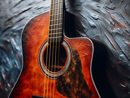 Acoustic guitar on a textured background. Close-up.
