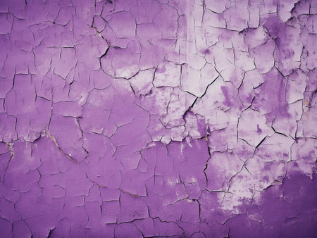 Purple cracked paint on the wall. Abstract background for design.の写真素材