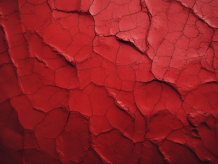 Cracked red paint on wall. Abstract background and texture for design.