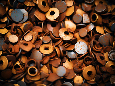 abstract background of rusty old nails. Selective focus. Toned.