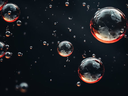 Bubbles in the water on a black background. Close-up.
