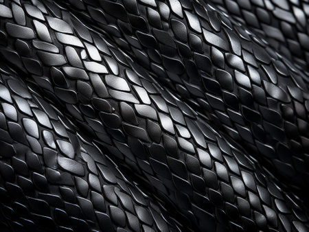 Black carbon fiber composite material background, close-up macro photo.の写真素材