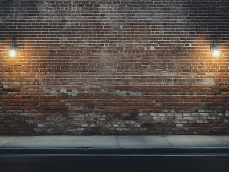 Empty room with brick wall and street light. Mock up, 3D Renderingの写真素材