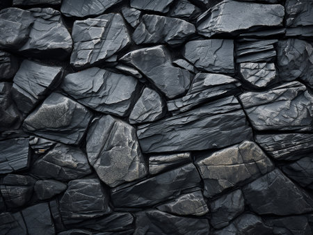 Black stone wall texture background. Close up of black stone wall.の写真素材