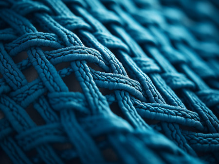 Close up of a blue knitted braided background. Toned.の写真素材