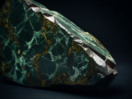 Green chalcedony on a black background. Close up.の写真素材