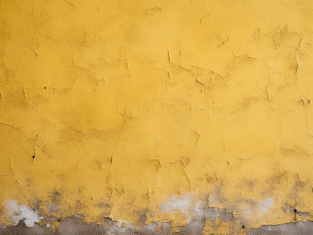 Texture of old rustic yellow wall covered with gray stuccoの写真素材