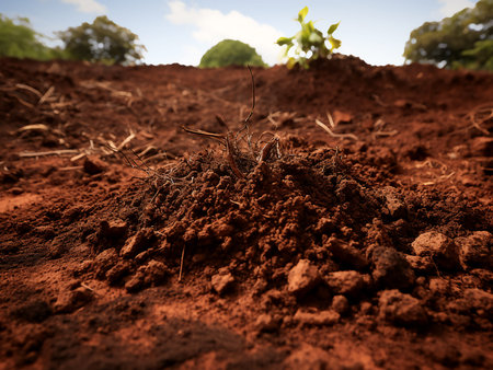 Close-up of cassava or manioc plant in the soil