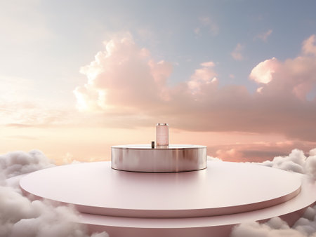 3d render of cosmetic product display podium in the sky with cloudsの写真素材