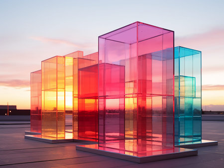 glass building on the roof of the building in the rays of the setting sun