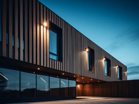 Modern building exterior at night. Perspective view of the facade of the building.の写真素材