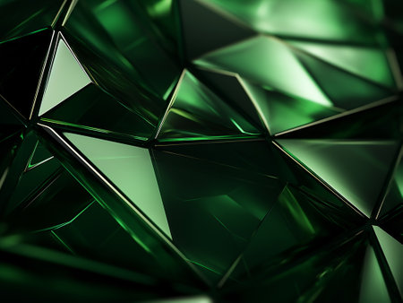 Abstract 3d rendering of chaotic green background. Futuristic background with crystal.の写真素材