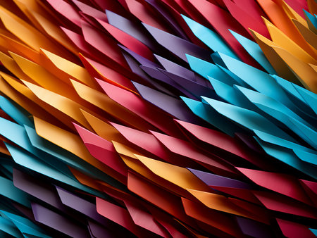 Abstract background made of colorful origami paper planes. 3d rendering