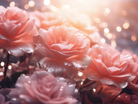 Beautiful pink roses with bokeh background, Valentine's day backgroundの写真素材