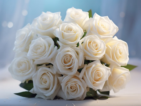 Beautiful bouquet of white roses on a white background. Close-up.の写真素材