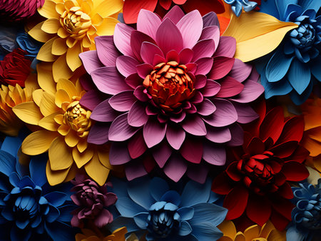 colorful dahlia flower background 3d illustration render image.の写真素材