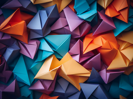 Abstract background of multicolored origami paper planes. 3d renderingの写真素材