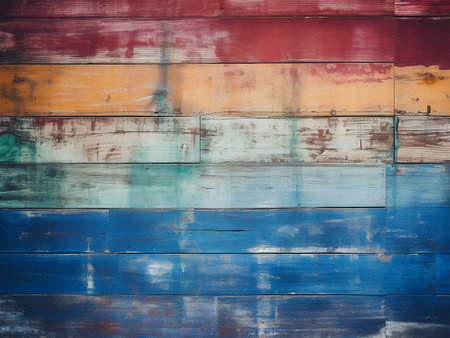 Colorful painted wood wall. Abstract background and texture for design.の写真素材