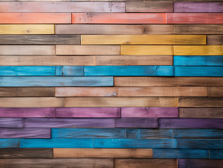 Colorful wooden wall background and texture for interior or exterior design.の写真素材