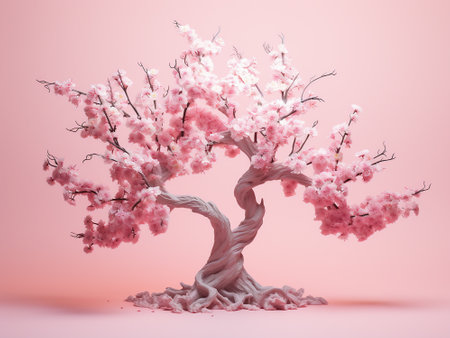 Cherry tree on a pink background. 3d rendering, 3d illustration.の写真素材