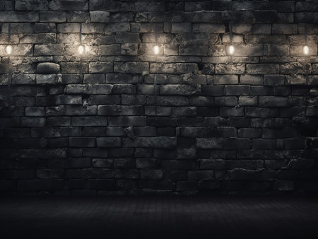 Empty room with spotlights on brick wall. 3D Rendering