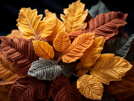 Autumn leaves on a black background. Autumn concept. Close up.の写真素材