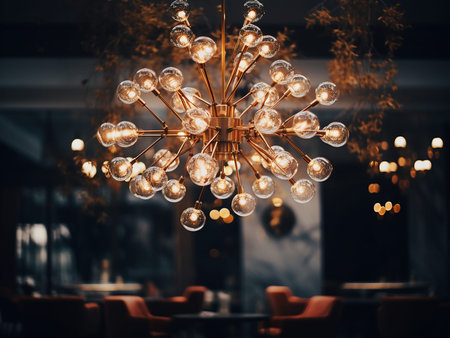 Luxury chandelier in the interior of a restaurant.