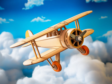 Airplane in the sky. 3d illustration. Vintage style.
