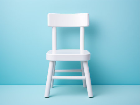 White chair on blue background. 3d render. Minimal style.の写真素材