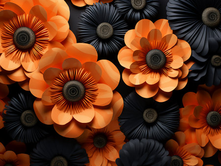 Abstract floral background with orange and black flowers. 3d render illustrationの写真素材