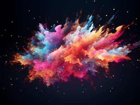 Colorful explosion of paint on black background. 3D illustration.