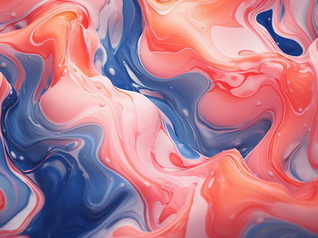 abstract background with blue, red and white paint in water.