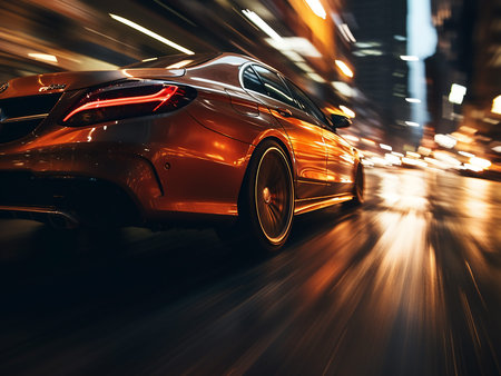Sport car on the road with motion blur background. Side view