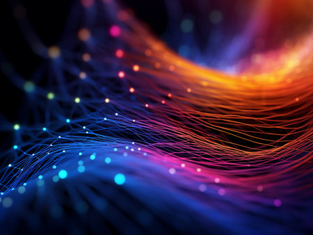 3d illustration of abstract background with glowing particles, lines and waves
