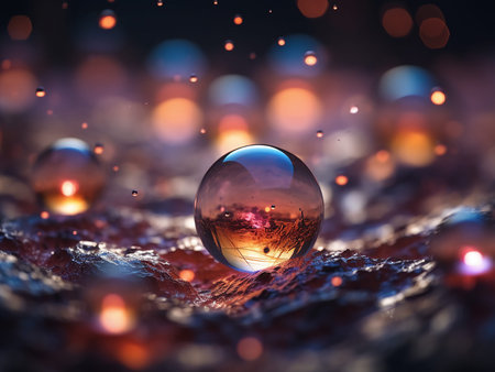 crystal ball with water drops on the ground. 3d rendering