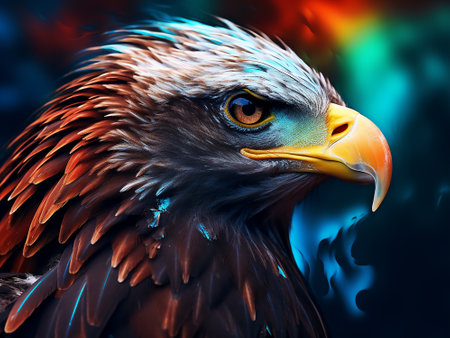 eagle portrait on a colorful background. 3d render illustration.の写真素材