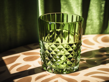 Glass on the table in the light of the morning sun. Toned.の写真素材