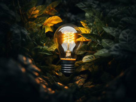Incandescent light bulb in the forest. Conceptual image.の写真素材