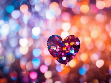 Heart shape on bokeh background, valentines day backgroundの写真素材